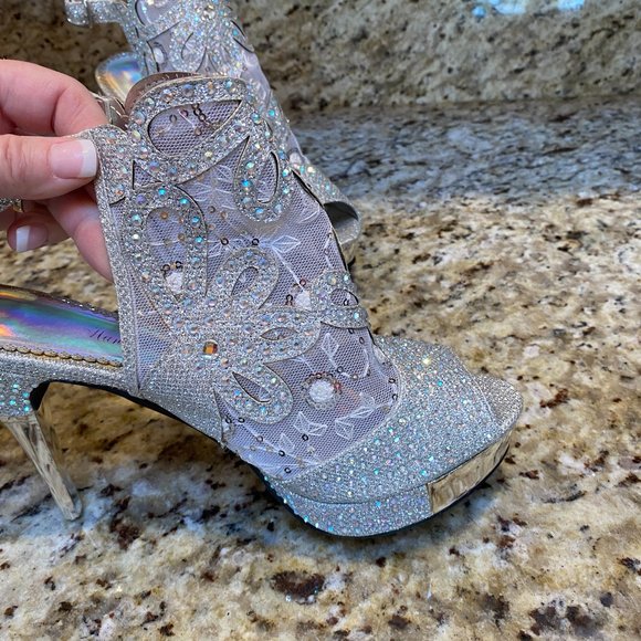 Rhinestone Sequin BLINGED Out Heels Wedding, Party, Prom, New Year! Size 10 - Picture 4 of 12